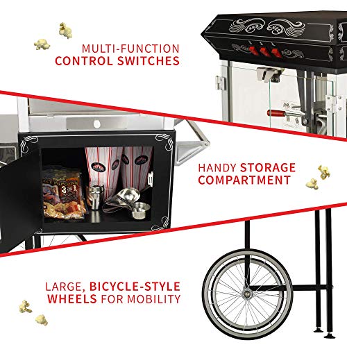 Image of Funtime FT860CB Antique Carnival-Style 8-Ounce Hot-Oil Popcorn Popper with Cart, Black
