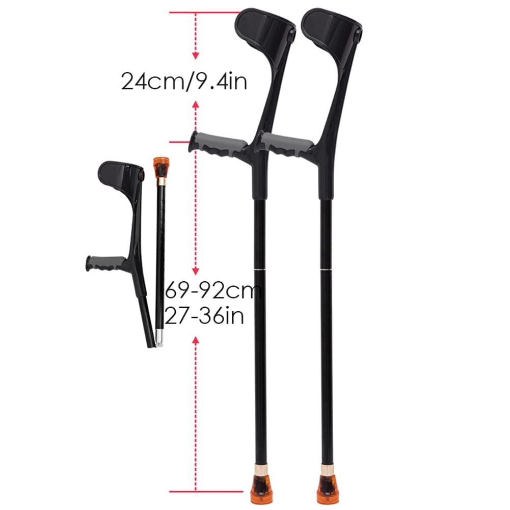 Avambraccio Leggero Pieghevole, stampella ergonomica per Polsini Regolabili, Camminata sul Gomito per Adulti, Uomini, Donne, carico 120 kg/264 libbre, 2 unità (Nero)