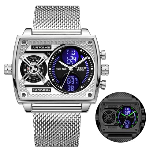 FEICE Wathes for Men Digital LED Analog Quartz Wristwatch Business Men’s Watch Multifunction Square Chronograph 24H Calendar Stainless Steel Band Waterproof Unique FK814 (B0D11KW58G) Amazon Price History, Amazon Price Tracker