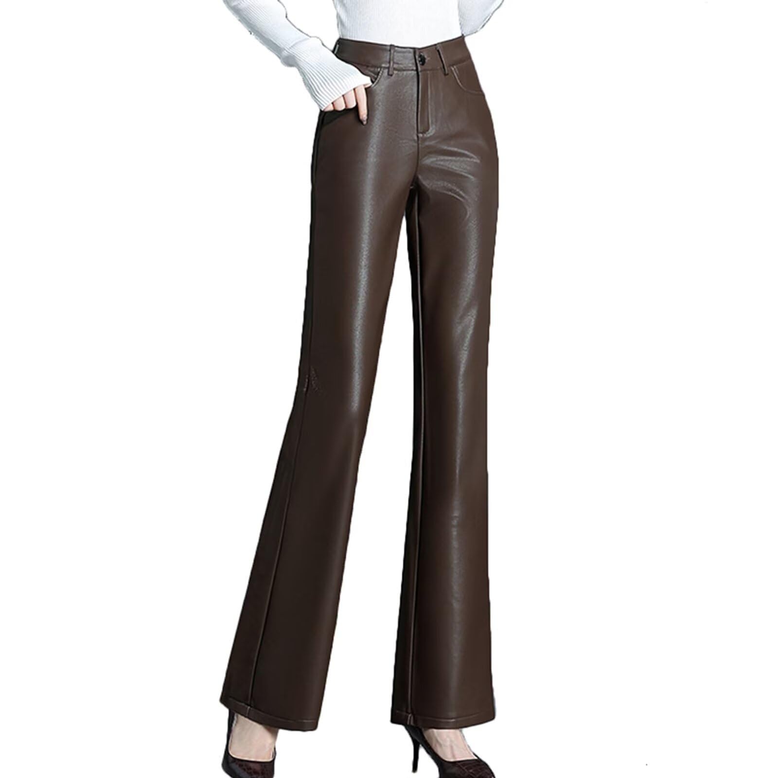 HNVAVQ Pantalones de Cuero Mujer Cintura Alta Pantalón Mujer Elegante Casual