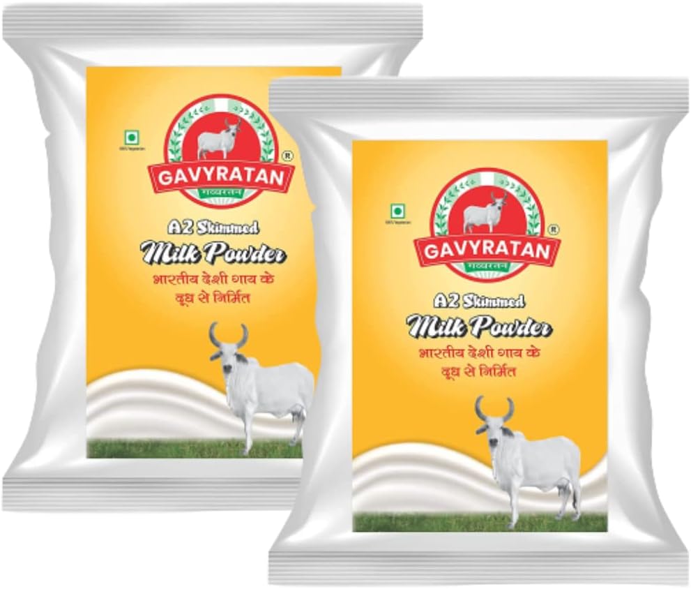 Gavyratan Pure and Natural A2 Desi Cow Skimmed Milk Powder for Tea Coffee (500g, Pack of 2)