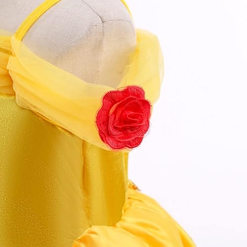 Miniatura 6 de REXREII - Vestido de princesa Bella de La bella y la bestia, disfraz para niñas de Halloween, Navidad, cosplay elegante, fiesta, cumpleaños o baile
