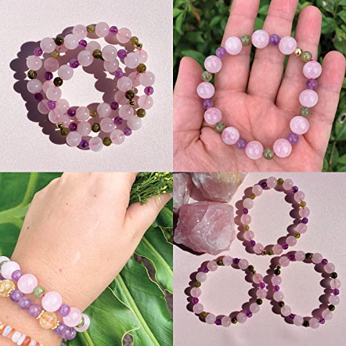 Joyfulmuze Rose Quartz Amethyst Peridot Stretch Bracelet, Natural Energy Crystal Stone Beads, Handmade Gift For Women Men, (Amethyst-Rose Quartz-Peridot) #TOP6