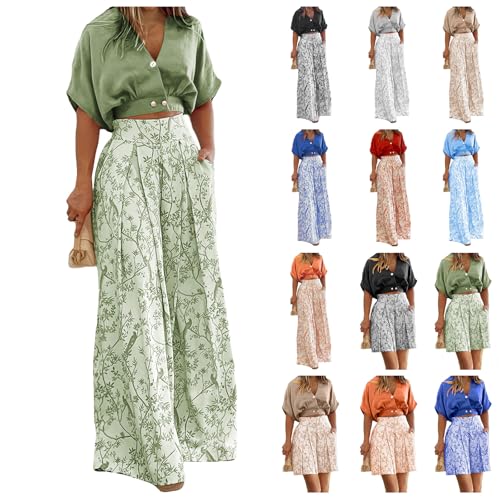 Two Piece Sets for Women Deep V Neck Crop Top High Waist Wide Leg Pant/Shorts Sets Summer 2 Piece Outfit Business Suit