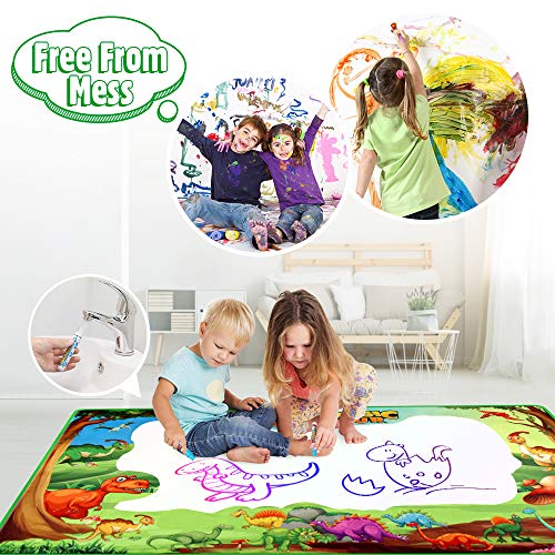 Betheaces Water Doodle Drawing Mat,Dinosaur Play Mats for Kids Extra Large 60" X 36" Aqua Painting Gift Mess Free Writing 7 Rainbow Colors with Magic Pens for Boy Girl Toddler Baby