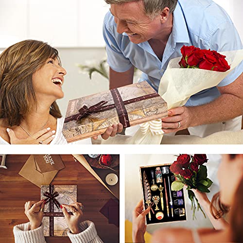 Nc Quill Pen Ink Set,Includes Quill Pen,Wooden Dip Pen,Glass Dip Pen,6 Bottles Ink,8 Letter Paper,1 Envelope,17 Replaceable Nibs,1 Bottle Of Fire Lacquer Wax,Spoon,Seal Stamp,Candle,Pen Holder, Cup. #TOP6