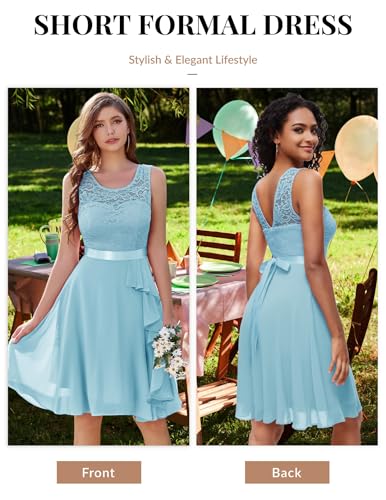 Image of BeryLove Womens Boat Neck A Line Sleeveless Lace Formal Homecoming Dress | Short Dress With Ruffle Hem, Sparkly Design Ideal For Wedding Guest,Bridesmaid Cocktail Prom & Evening Party Events