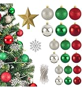 HYRIXDIRECT 128Pcs Christmas Ball Ornaments Set for Christmas Tree Decorations with LED String Li...
