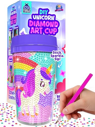 PURPLE LADYBUG DIY Unicorn Cup Diamond Art Kits, 5D Gem Art Gifts for Girls Age 7 8 9 10 11 12, BPA Free 16 oz Unicorn Water Bottle, Arts and Craft Set Girls Birthday Presents, Mosaic Kit for Children