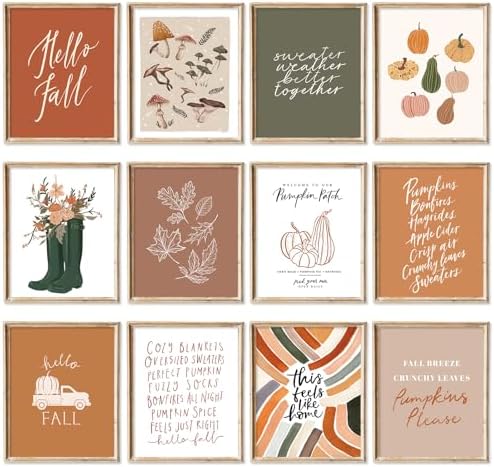 JarThenaAMCS 12Pcs Thanksgiving Wall Art Prints Boho Autumn Pumpk...