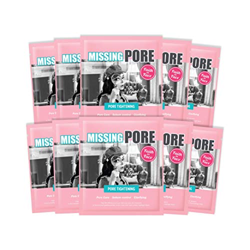 Faith in Face 10 Pcs Missing Pore Tightening Minimizing Hydrogel Facial Sheet Mask Pack, Sebum Oil Control Hydrating Salicylic Acid Witch Hazel Extract Clarifying Tightening K Beauty Skincare