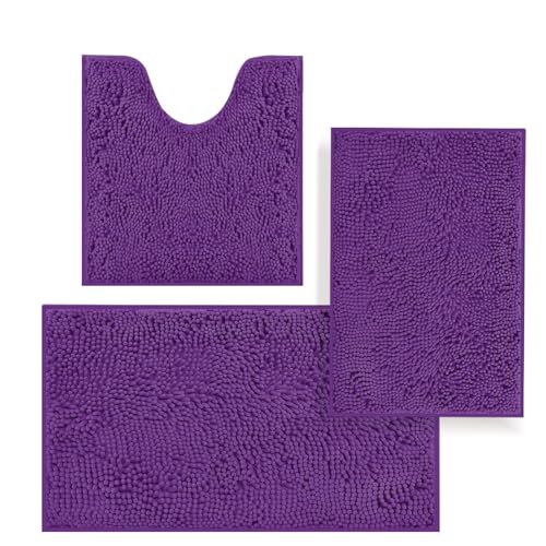 Bathroom Rugs Sets 3 Piece,Bath Mats for Bathroom Non Slip, Thick Chenille Bath Rug,Soft and Absorbent Shaggy Bathroom Mat Set, Machine Wash & Quick Dry Durable Carpet for Bath,Kitchen,Bean