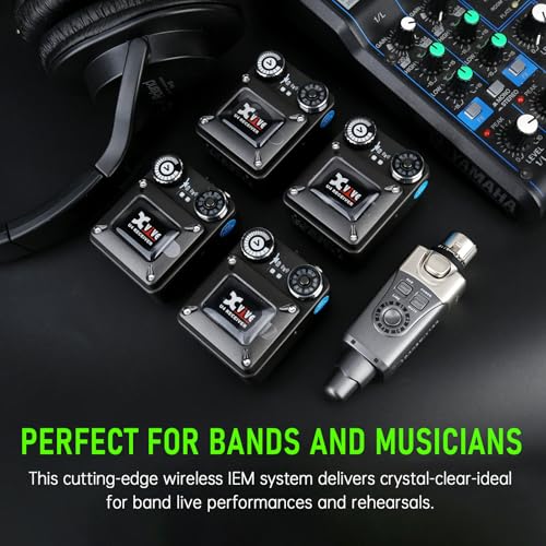 Image of Xvive U4R4 Wireless in-Ear Monitor System Professional IEM System,1 Transmitter and 4 Beltpack Receiver for Studio, Band Rehearsal,Live Performance