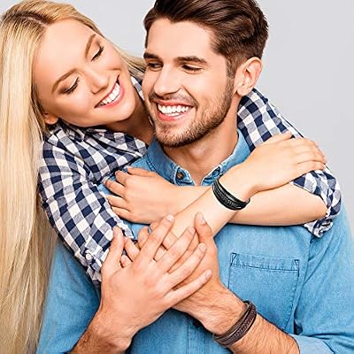 murtoo Mens Leather Bracelet with Clasp Cowhide Multi-Layer Braided Leather Mens Bracelet