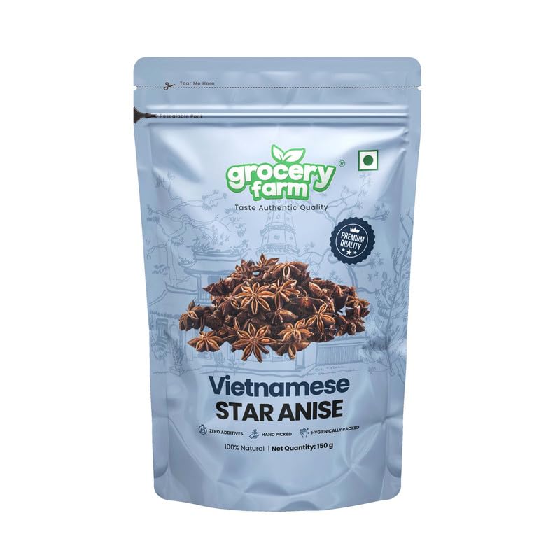 Grocery Farm Vietnamese Star Anise 150gm | Exotic Aromatic Chakri Phool | Garam Masala | Digestive Comfort & Antioxidant Boost | 100% Natural & Authentic Spice | No Added Preservatives (B0CJJ43425) Amazon Price History, Amazon Price Tracker