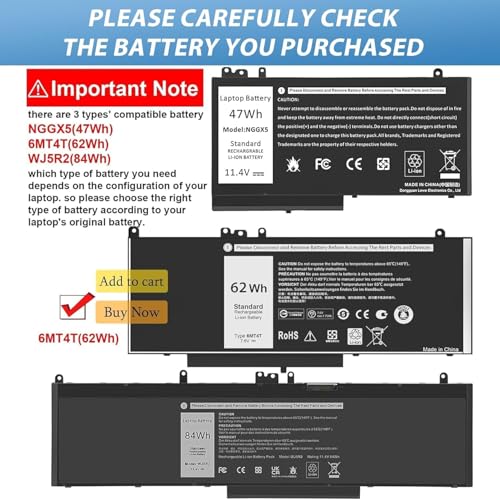 Image of WeFly E5470 E5570 Battery 62WH 6MT4T Battery for Dell Latitude 14 5470 E5470 15 5570 E5570 Notebook 15.6 inch Part Number:7V69Y TXF9M 79VRK 07V69Y 7.6V 4-Cell (6MT4T)