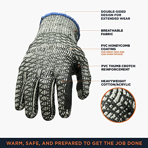 Refrigiwear Heavyweight Knit Double Sided Pvc Honeycomb Glacier Grip Work Gloves (Black, Large) - Pack Of 12 Pairs #TOP2