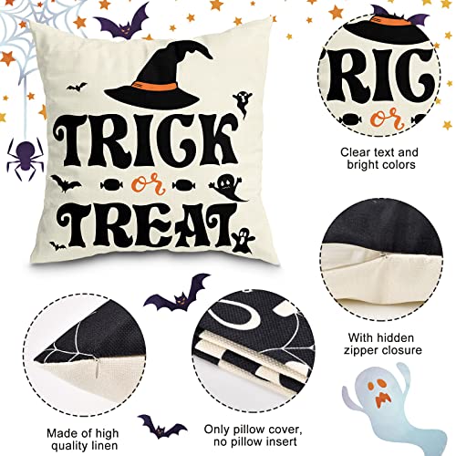 RioGree Halloween Decorations Pillow Covers 18x18 Set of 4 for Halloween Decor Indoor Outdoor, Party Supplies Farmhouse Home Decor Throw Pillows Cover Spider Web Cat Skull Decorative Cushion Case