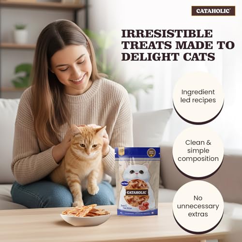 Image of Cataholic Duck & Fish Jerky Strips Cat Treats, High Protein Natural Cat Snacks, Soft Chewy Training Treats for All Cat Breeds, Each 50 g