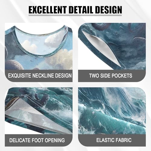 ALAZA Octopus Boats Ocean Fantasy Pajamas Set Short Sleeve Cotton Sleepwear Summer Pjs 2 Piece 5-14Y4