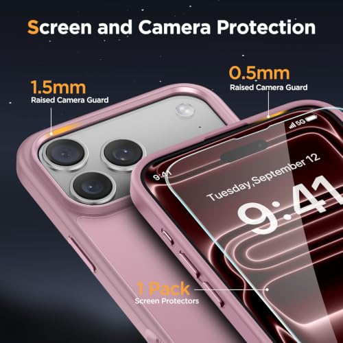 Image of Miracase Magnetic for iPhone 17 Pro Hard Shell Case 6.3 inch & Screen Protector, [Compatible with MagSafe] Military-Grade Protection, Anti-Fingerprint, Slim Thin Phone Case for 17 Pro Cover, Blackcurrant