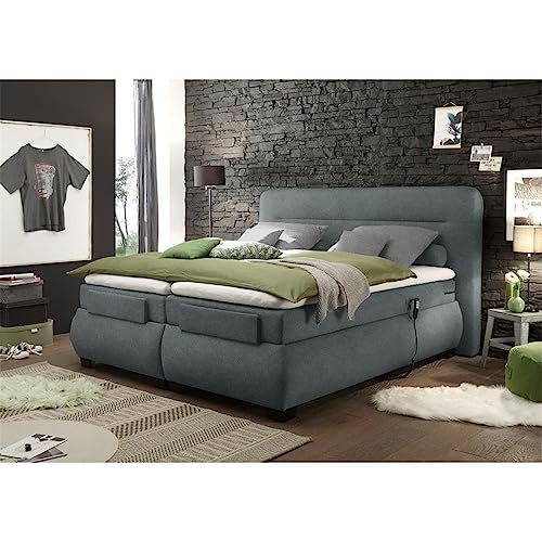 Lomadox Boxspringbett 180x200 cm mit elektrischer Verstellung | Doppelbett in anthrazit mit Härtegrad H2