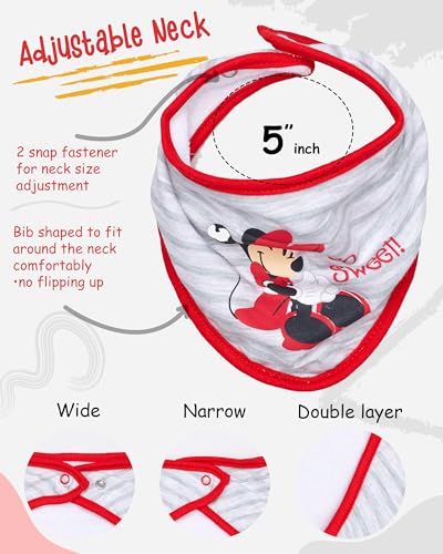 Disney Baby Girls' Bandana Bibs 3 Pack Set for Feeding, Teething, and Drooling, Red/Grey/Pink2