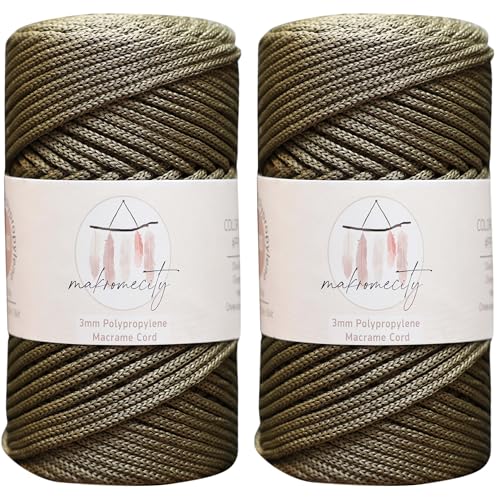 Cordon en polyester pour macramé résistant 3mm x 120m vert olive - 2