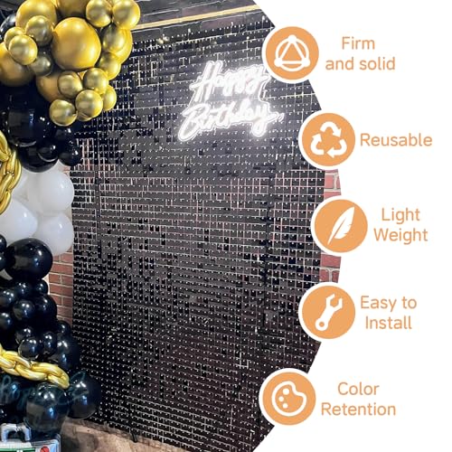 Image of 4FT x 6FT Black Shimmer Wall Backdrop,Shiny Sequins,24PCS Sequins Backdrop Decoration Panels, Glitter Bling Photo Background Decorations for Birthday Party Wedding Engagement Anniversary Graduation