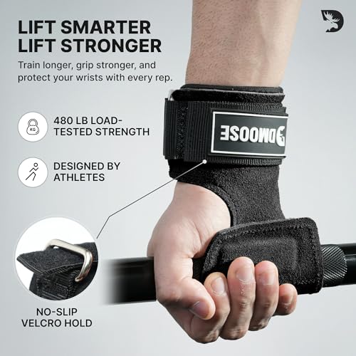 DMoose Fitness Weight Lifting Grips - Anti Slip Neoprene Padded Gym Straps for Powerlifting, Cross Training & Pullups - Wrist Support Grips for Deadlifts & Weight Lifting (Black, Medium)