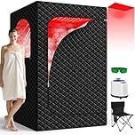 Upgraded Portable Infra-red Sauna Box for Home-Full Body Steam Sauna Tent with RedLight for Relaxation & Detox, 3L 1200W Fast-Heating Steamer, Remote, Timer & Folding Chair