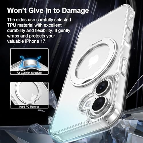 Image of Enflamo Hard Clear Rotaing Stand Shockproof Transpareant Magnatic Case Cover for iPhone 17 | Ultra Hybrid Camera Bump Protection