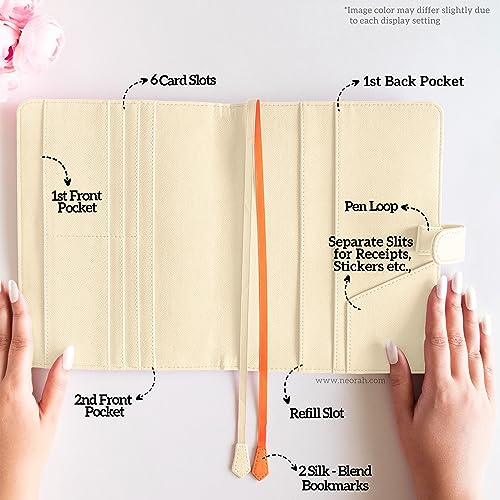 Image of NEORAH - A5 Notebook SLEEVE with SNAP Button - [ SLEEVE ONLY ]|Vegan Leather|Office Diary Holder with Penloop| 2 Front & 1 Back Pocket | 6 Card Slots |2 BookMarks - Fits any A5 Softcover - AFTERGLOW