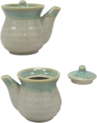 Miniatura 1 de JapanBargain 2733, dispensador de salsa de soja tradicional japonesa Tenmoku Pottery Shoyu Botella Mini tetera, hecha en Japón, 8 onzas, verde,