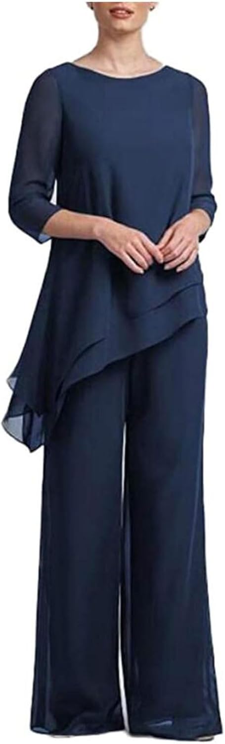 2 PC Chiffon Irregular Women Pant Suits Plus Size Mother of The Bride Pants Suit Wedding Evening Gowns