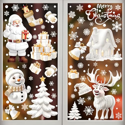 QIURUYUE 9 Blättern Weihnachten Fensterbilder, 255 Stück Aufnehmbare Fensterdeko Fenstersticker Weihnachtssticker Statisch Haftend PVC Aufkleber für Fenster Vitrine Türen Schaufenster
