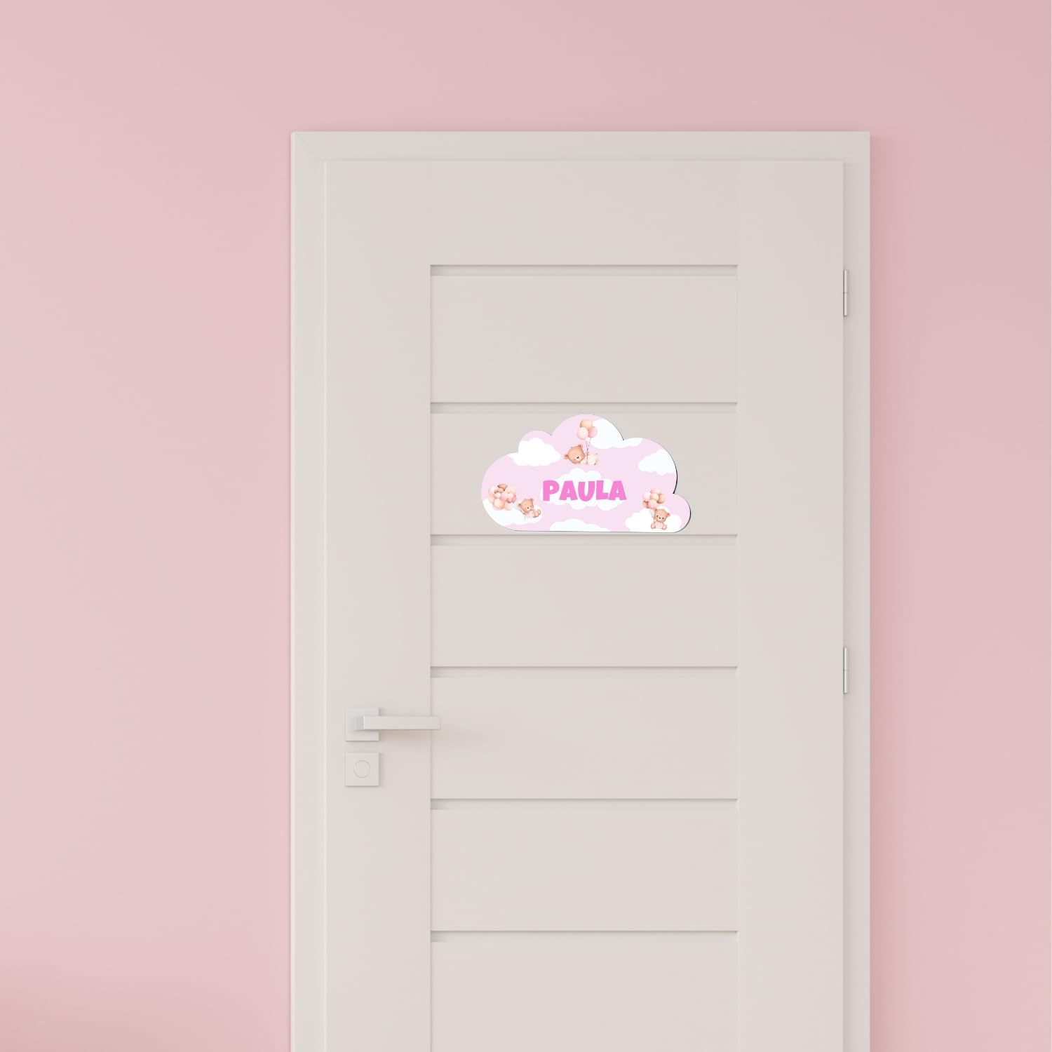 Regalos para bebé recién nacido. Placa personalizada para puerta. Decoración habitación juvenil. Nombre en madera personalizado (Rosa)