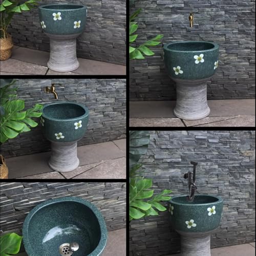 Évier en céramique pour vadrouille style artistique sur pied pour extérieur et balcon - 4