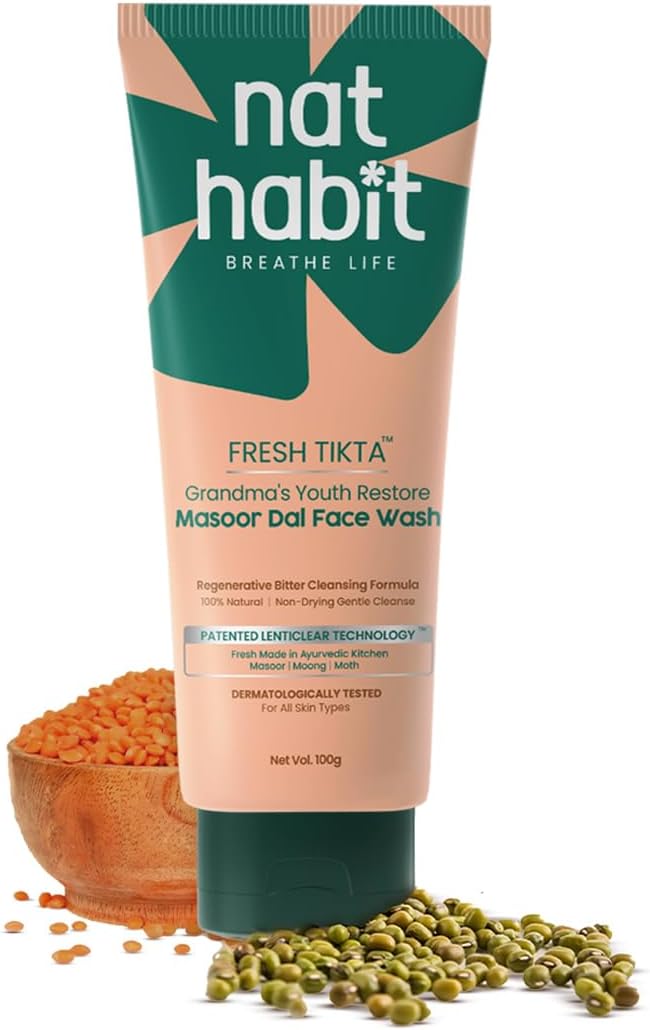 Masoor Dal Face Wash, Fresh Daily Tikta For Men & Women, Skin Brightening, With Masoor & Moth Dal, Suitable For All Skin Types, Chemical & Sulphate Free - 100g