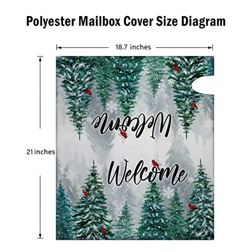 Fbcoo Winter Welcome Pine Tree Fabric Welcome Mailbox Cover Magnetic Standard 21" X 19", Cardinal Snow Green Forest Christmas Red Bird Decorative Post Letter Box Decoration Wrap Decor For Garden Yard #TOP1