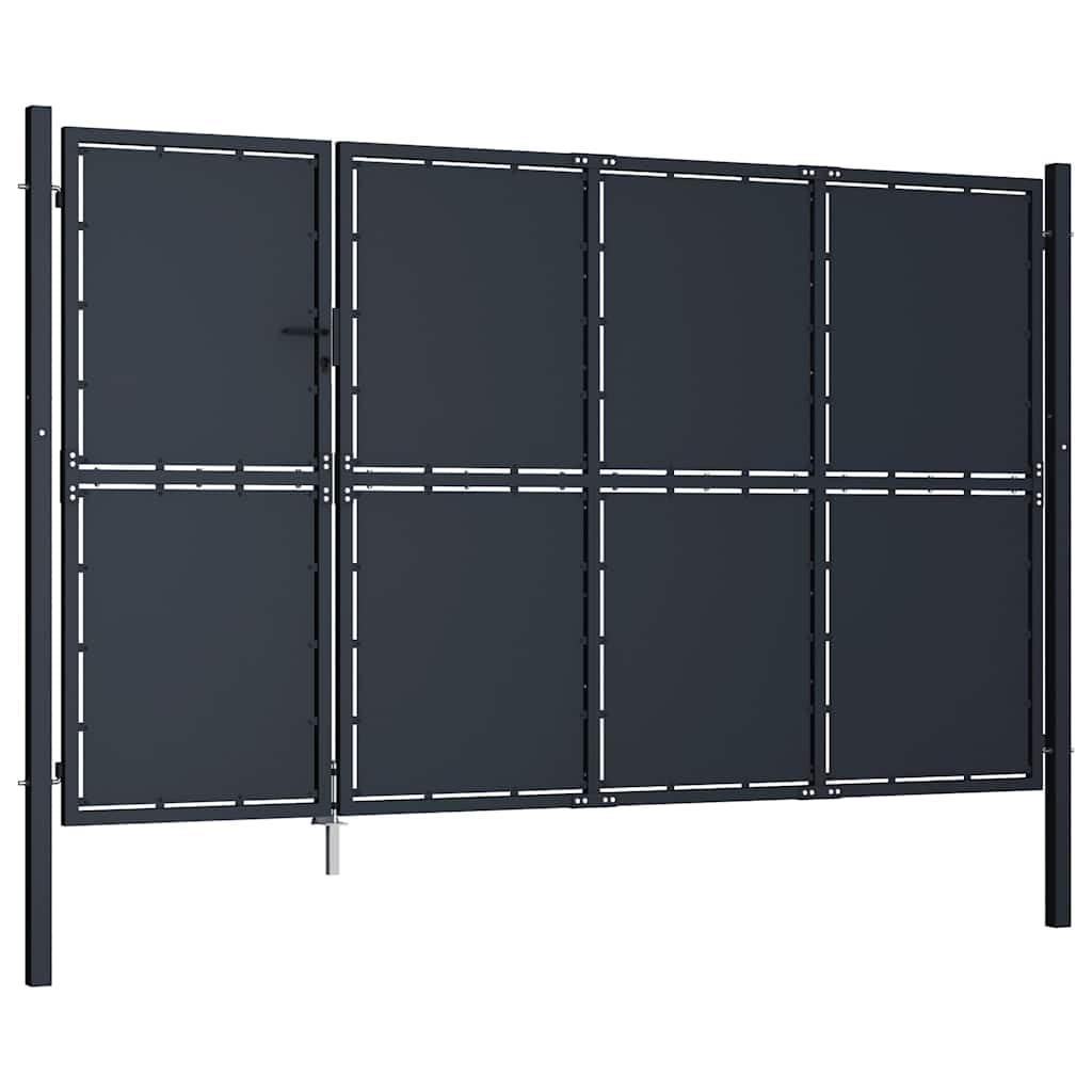 Brama ogrodowa ze stali antracytowej 350 x 150 cm, zamykana brama kratkowa z zamkiem, nowoczesna brama podwórza do ogrodu domowego i na podwórko, łącznie z uchwytem i trzpieniem uziemiającym, łatwy