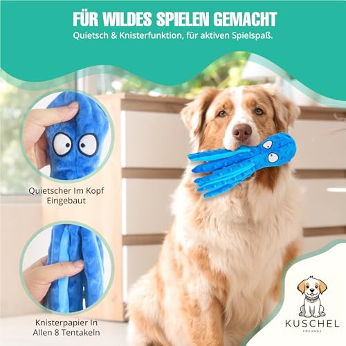 Oktopus Hundespielzeug ohne Füllung, Quietschende Krake aus Plüsch, Robustes Kauspielzeug & Beschäftigung für kleine und mittelgroße Hunde, 4er-Set von Kuschelfreunde