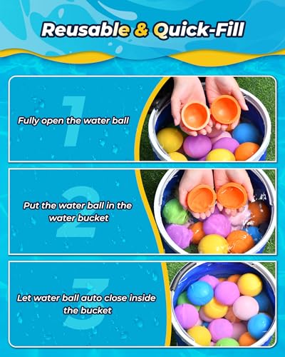 Water Balloons Reusable 24PCS Quick Fill, Silicone Water Balls Self-Sealing Water Toys for Kids Ages 3-12 Years Old, Refillable Splash Outdoor Summer Fun, Water Activities for Pool, Backyard - Thumbnail 2