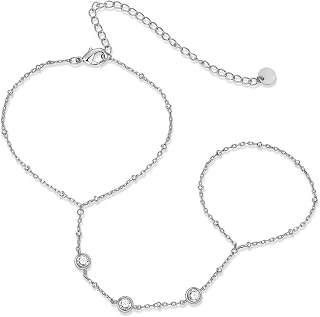 Hand Chain Bracelets for Women 14K Gold/Silver Plated Dainty Hand Chain Bracelets Cubic Zirconia Beaded Station Bracelet Charm Gold Cuff Bangle Stackable Bracelet Trendy Simple Fashion Body Jewelry