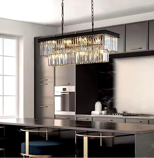 Lustre en cristal noir réglable pour corriger l'éclairage d'une table