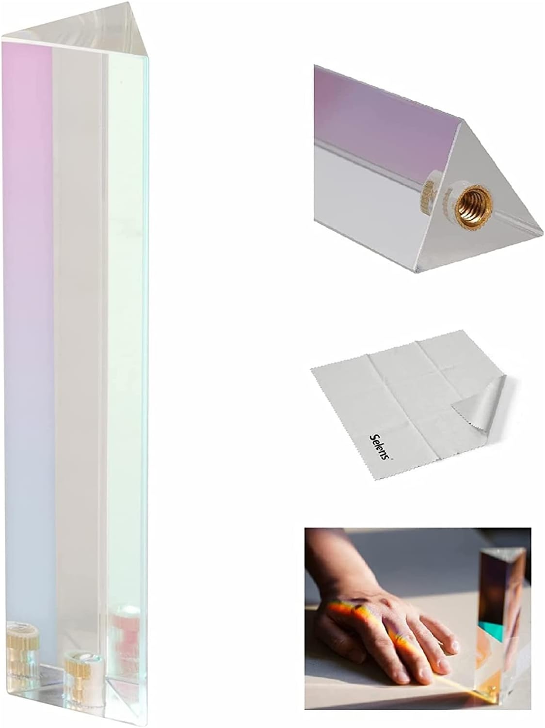 Selens Triangular Prism Photography Optical Plating Crystal Glass Professional with 1/4" Hole, Create Light Rainbow Effect for Teaching Light Spectrum Photo Camera Lens Photographer