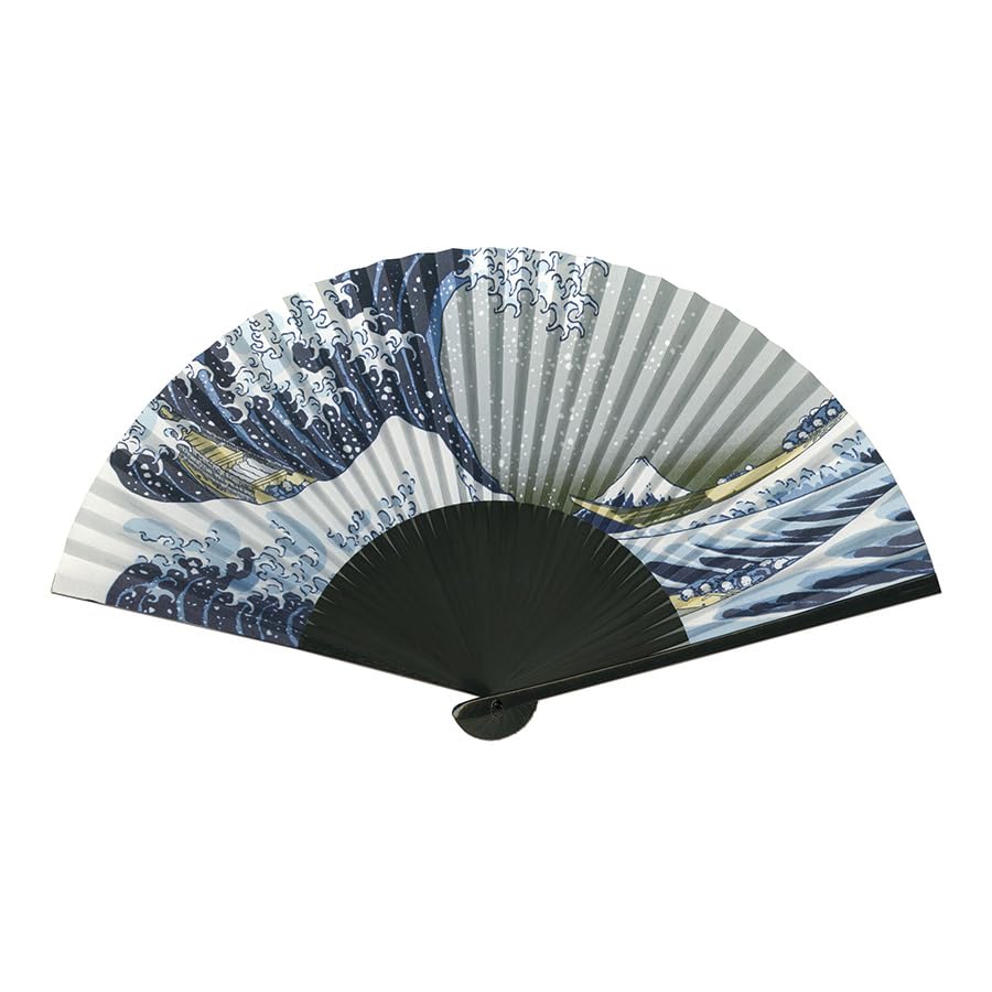 Premium Japanese HOKUSAI Folding Fan Hand Fan for Women and Mens fans for line dancing, Bamboo, gift, Wall Art (001-AO)