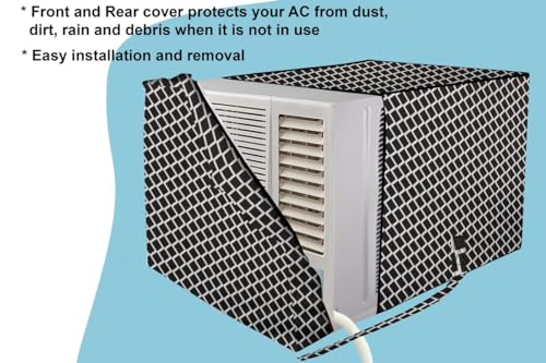 Image of Stylista Elastic fit Waterproof Window ac Cover Compatible for O-General 0.75 Ton AMGB09BAWA-B Dustproof Cover for Inner and Outer Section, Check Grey