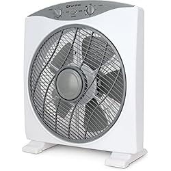 Ventilador Box Grunkel - Ventilador de suelo potente y ligero - BOX FAN - Circulador de aire con temporizador de 60 minutos y 3 velocidades. Aspas 30cm de diámetro, función oscilación. - 50W (Blanco)