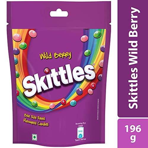 Image of Skittles Wild Berry Chewy Fruit Candy | Bite-Size Fruit Candies Pack | Delicious Fruity Berry Flavours (Berry Punch, Cherry, Raspberry, Strawberry, and Melonberry) | Imported Candies | 196 Grams